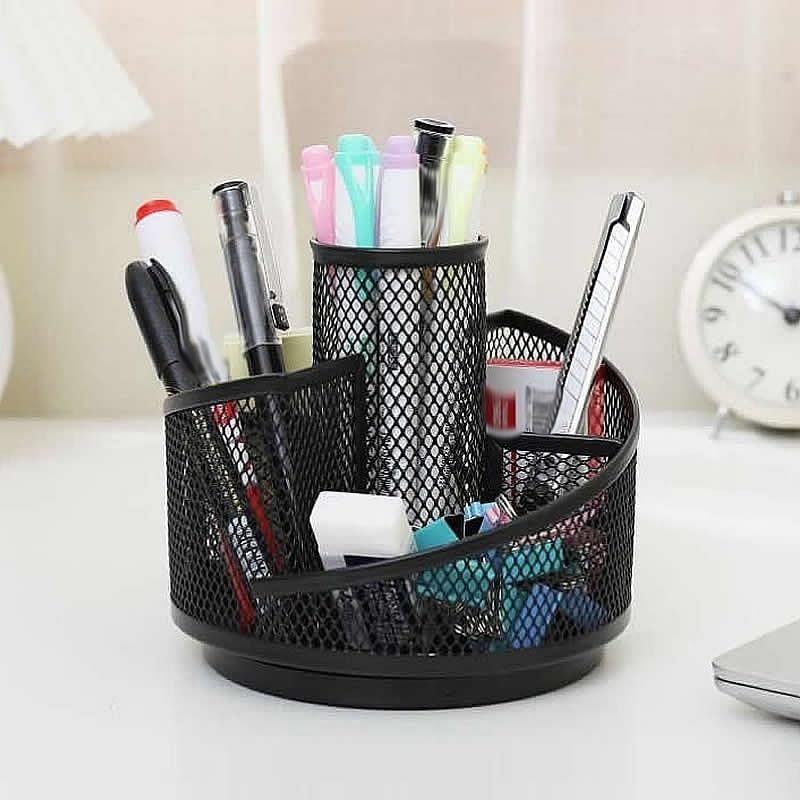 Pen Holder Rotating Desk Pens Table Organiser Office Black Office Desk Organiser Pen Holder Storage Table Organiser Pen Box Metal Spiral Shape #6791